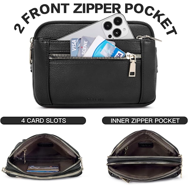 Fanny Packs för kvinnor Cross Body Bag Läder Bältesväska Fashionable Midjeväska med justerbar rem Svart