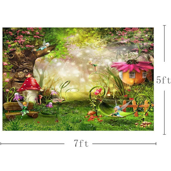 7x5ft Fortryllende Skov Foto Baggrund Eventyr Fødselsdagsfest Dekorationer Banner Baggrunde til Fotografering