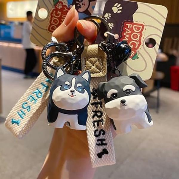 Sødt Kawaii forskellig positur træskæring følelse heldig hund hvalp nøglering nøglering nøglering nøglering-Schnauzer