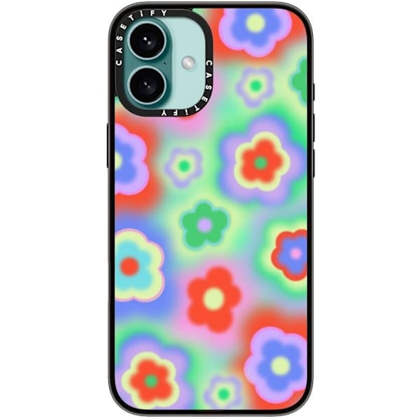 Kompakt iPhone 16 Pro Max Deksel [Lettvekt / 1,2 m 2X Militær Grad Fallbeskyttelse/Slank] - Kirsebær - Klar Svart Acid Flowers iPhone 16 Plus
