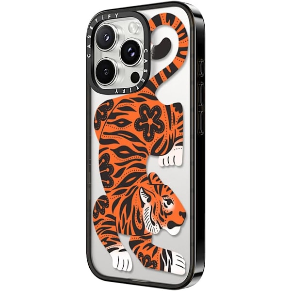 Kompakt iPhone 16 Pro Max Deksel [Lettvekt / 1,2 m 2X Militær Grad Fallbeskyttelse/Slank] - Kirsebær - Klar Svart Fierce Tiger iPhone 16 Pro Max
