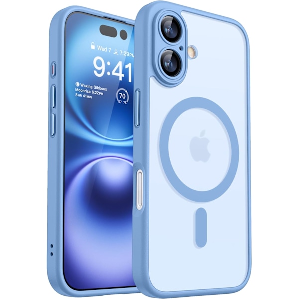 Magnetisk deksel for iPhone 16 Pro Max med full kamerabeskyttelse [Kompatibel med Magsafe] [Gjennomsiktig matt] Beskyttende telefondeksel, matt svart Light Blue iPhone 16