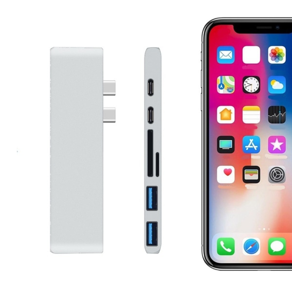 All-in-1-monitoiminen kaksipäinen Type-c-keskitin Telakointiasema Apple-kannettaville tietokoneille, joissa on USB-C (100 W PD) - hopea