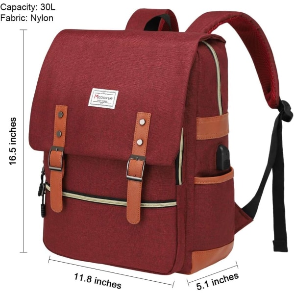 Laptopryggsäck för kvinnor män, Reseryggsäckar med USB laddningsport Moderyggsäck Passar 15,6 tums bärbar dator, röd