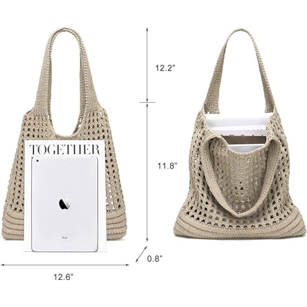 Heklet Tote Bag Estetisk Mesh Strandvesker for Kvinner