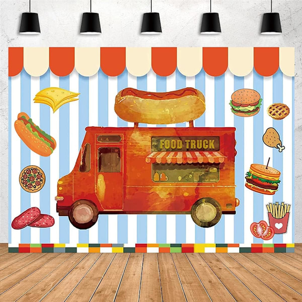 Matvogn Fotografi Bakgrunn Pizza Shop Tema Foto Bakgrunn Hot Dog Pizza Hamburger Kaffe Vogn Butikk Bakgrunn Baby Shower Bursdag 7x5ft