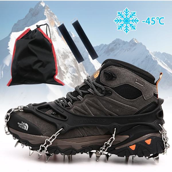 FOGARI Grödel Pigger for Fjellstøvler 26 Tenner Tykk Rustfritt Stål Sko Pigger Sklisikre Sko Pigger for Menn Kvinner Voksne Passform black M