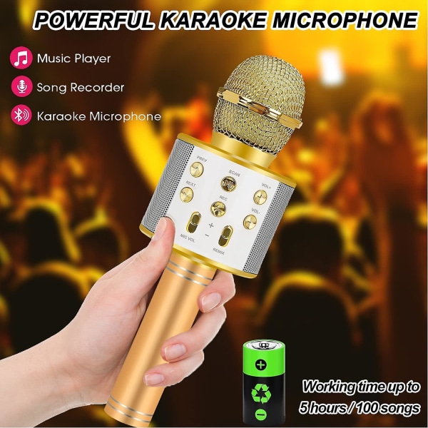Födelsedagspresenter för 6-15 år gamla flickor och pojkar, trådlös Bluetooth-karaokemikrofon - guld
