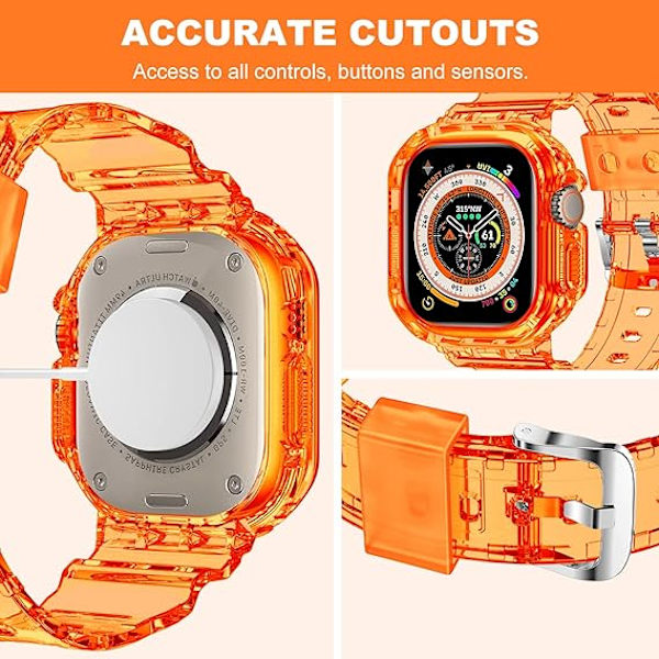 Yhteensopiva Crystal Clear Apple Watch -rannekkeille, 45 mm 44 mm 42 mm, puskurin kanssa miehille ja naisille, Jelly Sport -kotelo ja -ranneke