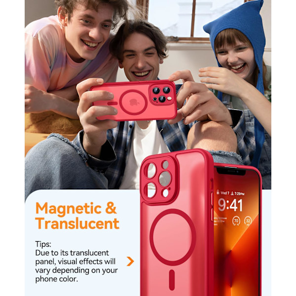 Magnetisk deksel for iPhone 16 Pro Max med full kamerabeskyttelse [Kompatibel med Magsafe] [Gjennomsiktig matt] Beskyttende telefondeksel, Lilla Red iPhone 13 Pro Max