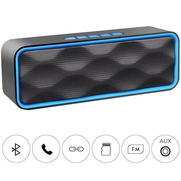 Bärbar Bluetooth-högtalare, TWS Bluetooth 5.0 Trådlös högtalare med 3D Stereo Hi-Fi Bas, Inbyggt 1500 mAh Batteri-blå