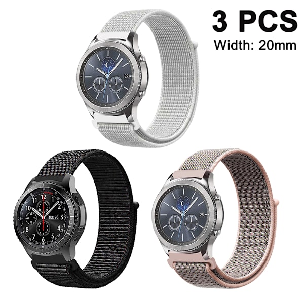3 st kompatibel med Samsung loop klockarmband - reflekterande svart + reflekterande vit + puder sand 20MM