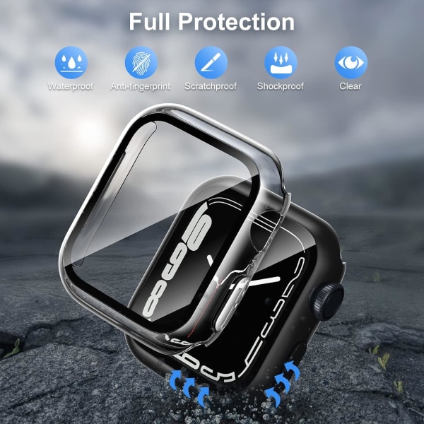 [2-pack] Kompatibel med Apple Watch Series 7 45 mm case med skärmskydd, hård PC- cover Skyddsglas i härdat glas