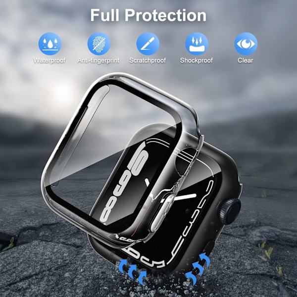 [2-pack] Kompatibel med Apple Watch Series 7 45mm Fodral med skärmskydd, Hård PC Skyddande Skal Härdat Glas Skydd