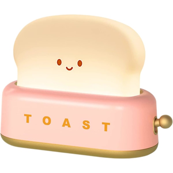 Toast Natlampe, Dæmpbar LED Brød Natlampe Genopladelig Skrivebordslampe med Timer (Pink)
