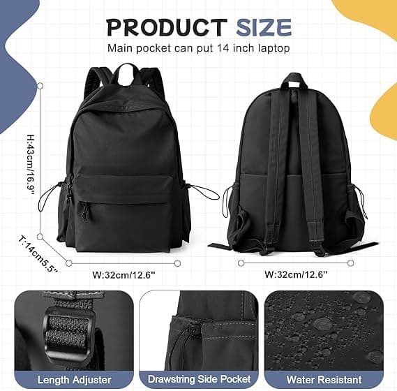 Vanntett laptopveske for jenter og gutter, lett arbeidsveske med flere rom (Merk black