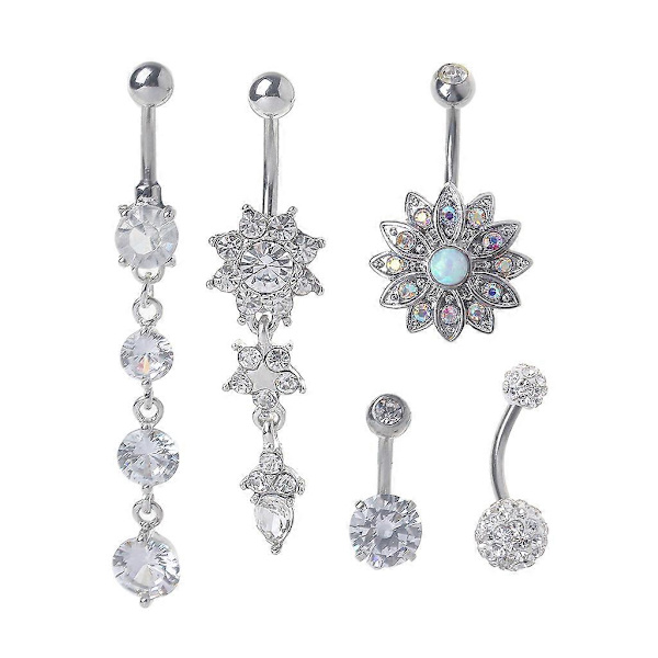 5 stk/sett for titan dingle navle ring CZ stein kroppspiercing navle ring