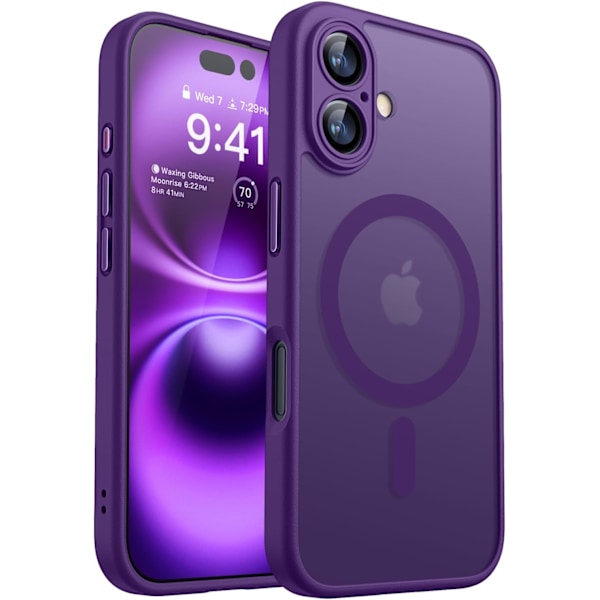 Magnetisk etui til iPhone 16 Pro Max med fuld kamerabeskyttelse [Kompatibel med Magsafe] [Gennemskinnelig mat] Beskyttende telefonetui, mat sort Deep Purple iPhone 16