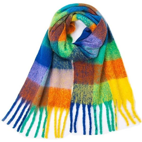 Kvindes Cashmere Stor Farvet Ternet Sjal Vinter Varmt Wrap Sjal