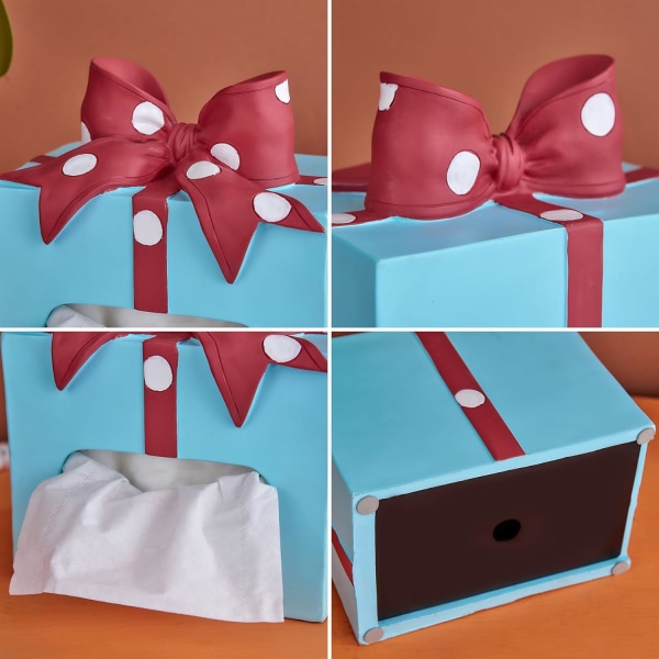 Bow Tissue Box Cover, Box Form Tissue Box Holder Square, Moderna dekorativa Kleenex Box Covers för byrå, nattduksbord, köksbänkskiva, kontor