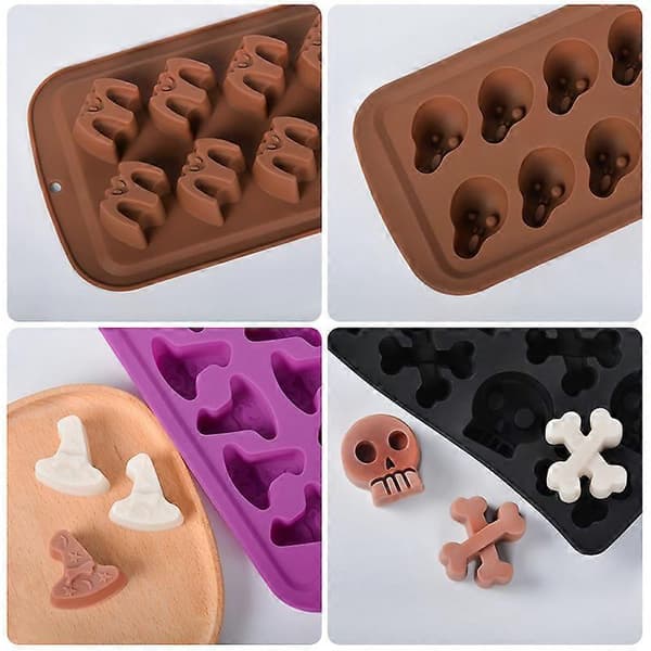 4-delad Halloween Pumpa Choklad Silikonform Set Skalle Fladdermus Isbit Pudding Bakform, 2024 Ping