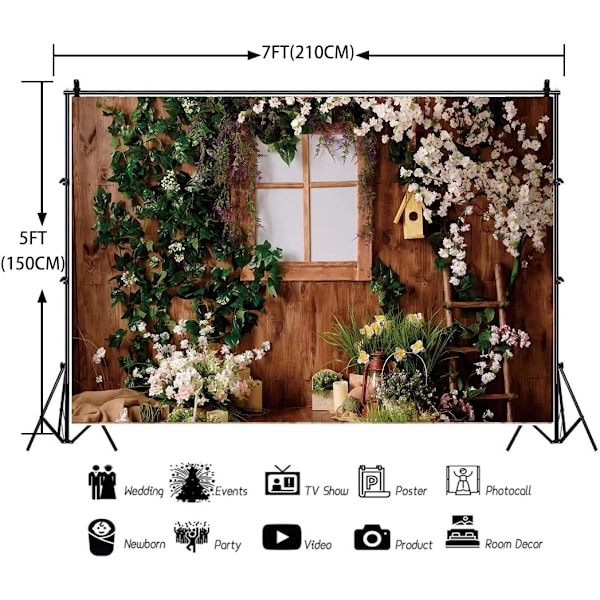 Puutarhavalokuvaustausta Puinen Ikkunat Vihreät Kasvit Kukka Tausta Lapset Vauvajuhlat Koriste Studio Valokuvaus Rekvisiitta (7X5FT)