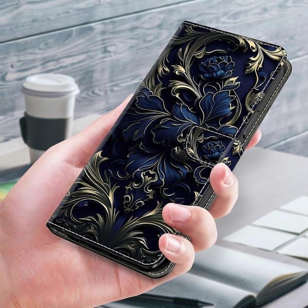 For Samsung Galaxy A52 4G / A52s Case Pattern Print Flip Folio Leather Phone Case Blue Flower