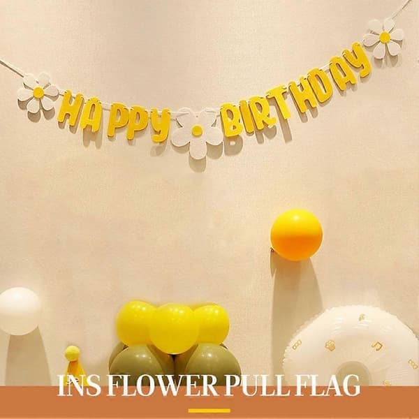 Gratulerer med dagen-banner Tusenfryd Blomst Barnefest Bursdagsflaggdekorasjon