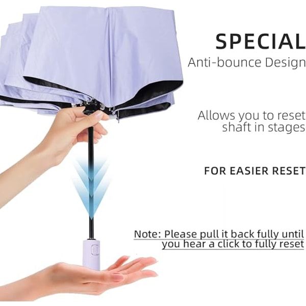 Solparaply UV-skydd, litet reseparaply Kompakt för sol och regn Vindtätt, lätt bärbart parasoll UV-paraply-lila