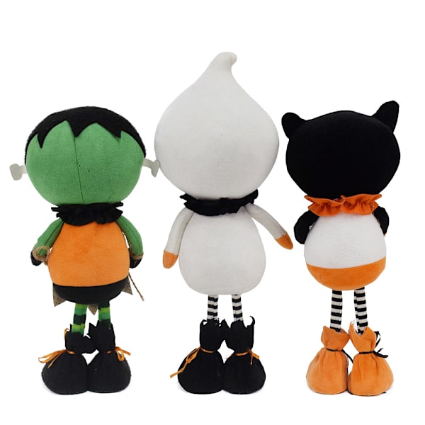 3 Halloween-nukkekoristetta: Frankenstein, Valkoinen Haamu ja Musta Kissa