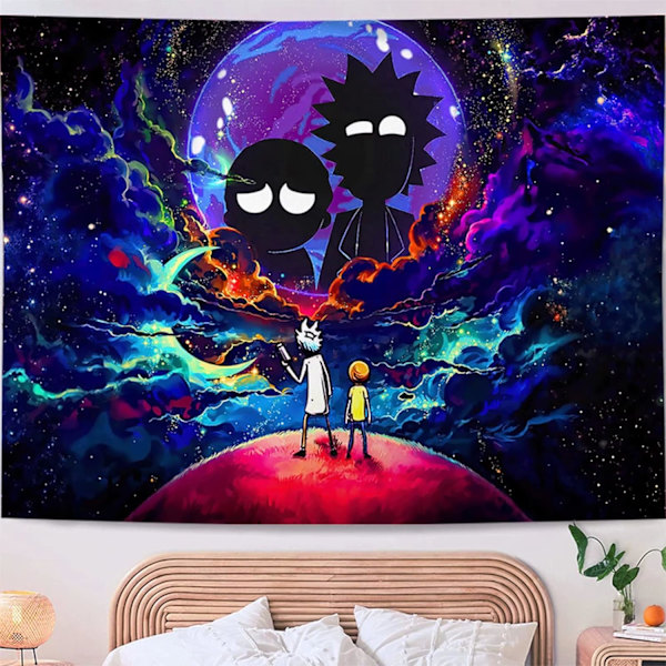 Farvegalakse og måne gobeliner, psykedelisk kunst gobeliner vægophæng dekoration til stue soveværelse & sovesal 130 x 150 cm (50 x 60 tommer)