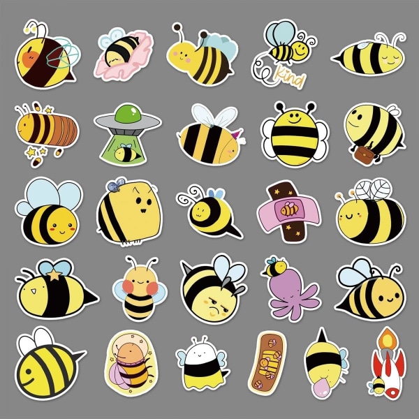 50 st Yellow Bee Honey Bees Series Doodle Stickers Vattentät Kawaii Cool barnklistermärke för bärbar dator, mobiltelefon, skateboard, bagage, vattenflaska