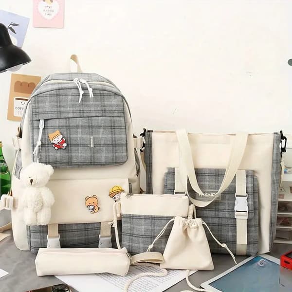 School Plaid Backpack 5-Piece Set