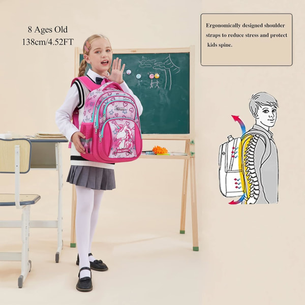 Skolryggsäck, Hållbar Söt Flera Fack Förskola Grundskolans Ryggsäck för Pojkar Flickor