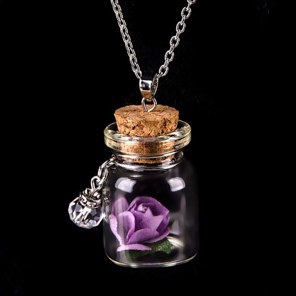 Vedhæng Choker Y-Halskæder Glasflaske i Glow Tiny Bottle Glas Halskæde Kæde Blomst Ønske Mørket Vedhæng Anden Kæde Smykker og Piger (Lilla, )