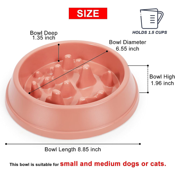 Långsam utfodring hundskål lämplig för små och medelstora hundar och katter halkfri långsam mat hälsosam valpskål pussel labyrint-rosa
