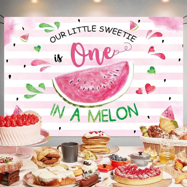 1. syntymäpäiväjuhlan banneri Our Little Sweetie Summer Watermelon -teemainen ensimmäinen syntymäpäiväkuvaustausta taustakangas syntymäpäiväjuhlan koristeluun
