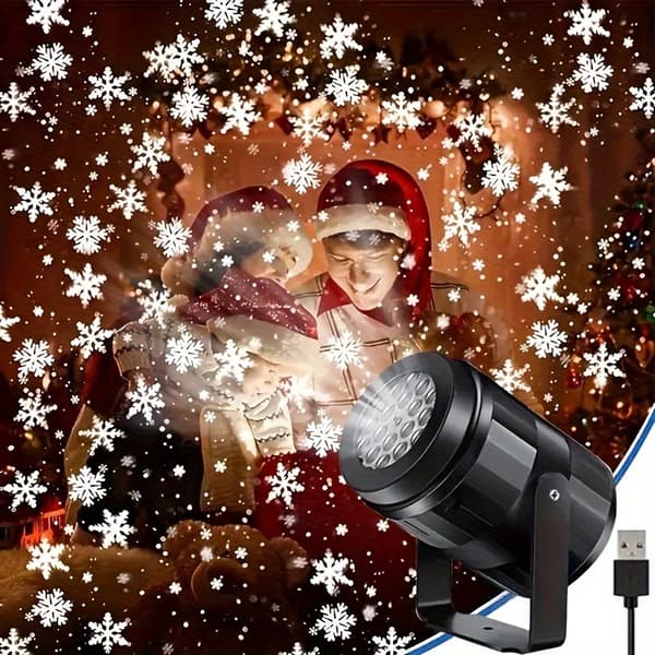 1 st Vinter Snöflinga Projektor med Dynamiska Fallande Snöflingor & Blinkande Ljus - USB-Driven Inomhus/Utomhus Juldekoration Svart