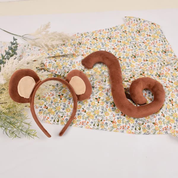 Animal Costume Plush Monkey Ears Headband Tail for Halloween Christmas Cosplay