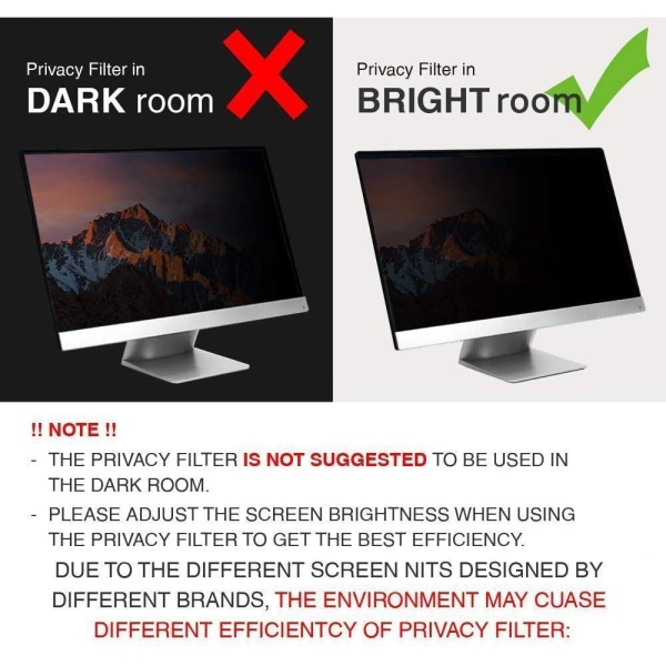 Computer Privacy Screen Filter Anti-Glare, Anti-Scratch, Blokerer 96% UV 16:9 Aspect Ratio-Privacy