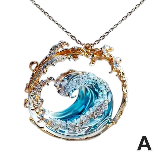 Ocean's Oath smykkesæt, Boho Blå Ocean Wave Halskæde Øreringe Ringe