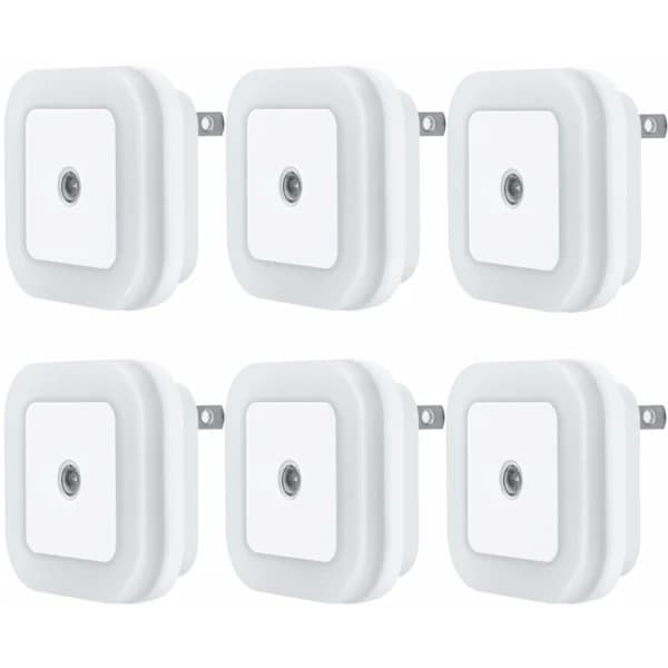 LED Natlampe med Smart Skumring til Daggry Sensor, Dagslys Hvid, 0.5W Plug-in, 6-pak