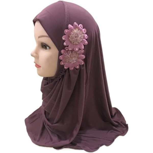 Muslimsk hijab för kvinnor Vacker liten flicka hijab med blommor Passar 2-7 år gamla barn Dra på sjal Huvudduk Hijab