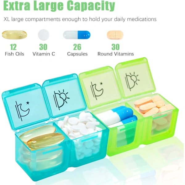 Monthly Dosing Kit with 32 Removable Compartments and Labeling Labels, Pill Organizer for Twice a Day.