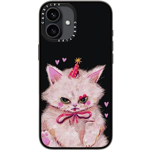 Kompakt iPhone 16 Pro Max Deksel [Lettvekt / 1,2 m 2X Militær Grad Fallbeskyttelse/Slank] - Kirsebær - Klar Svart Clown Kitty iPhone 16 Plus