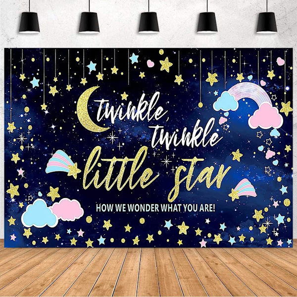 Kön avslöja festbakgrund Fotografi Bakgrund Rosa Blå Moln Banner Glitter Liten Stjärna Födelsedag Baby Shower Bakgrund 7x5ft