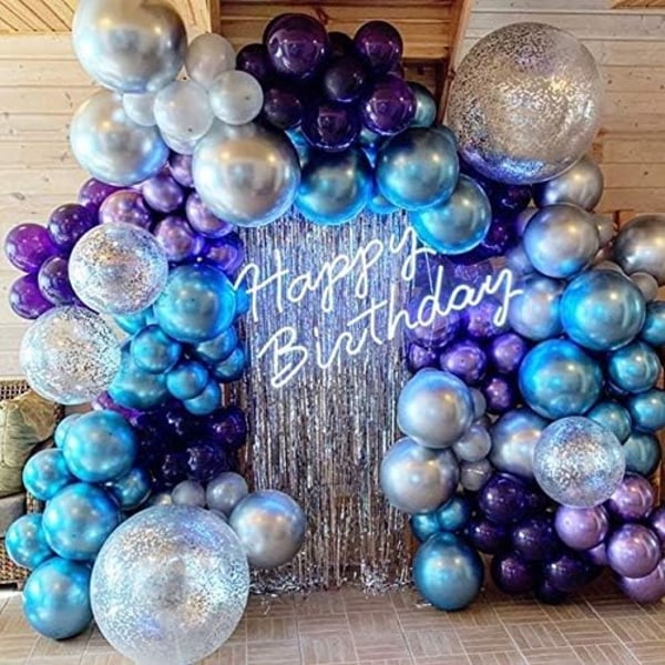 Blue Balloons Sliver Confetti Balloons Purple Balloons 132Pcs-Metallic Balloon Garland Arch Kit for Party Decorations.