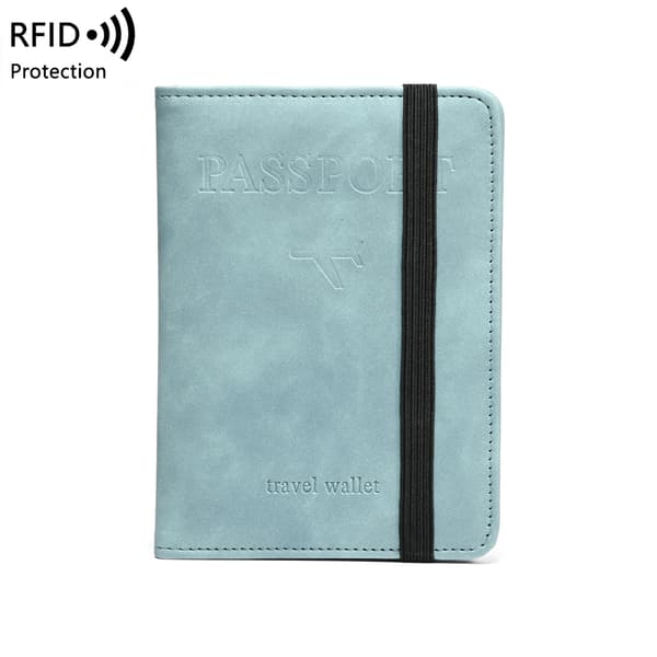 RFID-blokkerende passholder reiselommebok, multifunksjonell PU-skinn dokumentmappe med elastisk bånd