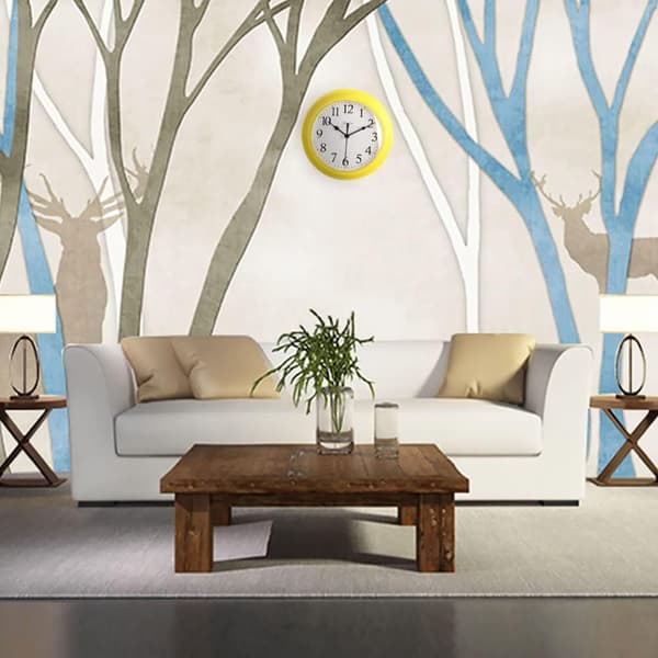 Silent Wall Clock - Round Yellow Wall Clock Non-Ticking Wall Clock Battery Operated Quartz Clock 9 Inch