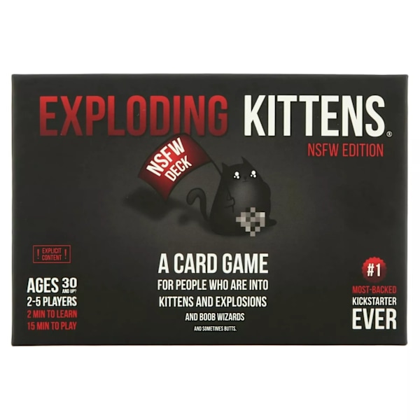 Exploding Kittens NSFW - Aikuisten Venäläinen Ruletti Korttipeli, Aikuisten Juomapeli - Aikuisten & Teinien Korttipeli - 2-5 Pelaajaa svart katt